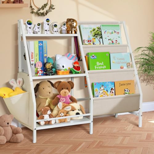 Aichozo 3-Tier Kids White Bookshelf for Toy Storage and Display，Montessori Toddler Bookcase Holds 100 Collection，Children Book Organizer Suitable for Toddler Baby Kid, Play Room,Classroom,Nursery