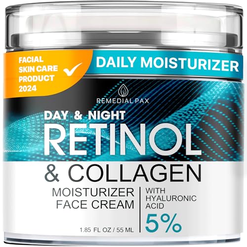 REMEDIAL PAX Face Moisturizer Retinol Cream, Anti Aging Neck Firming Cream, Collagen Day & Night Face Cream with Hyaluronic Acid for Women & Men, 1.85 Fl Oz