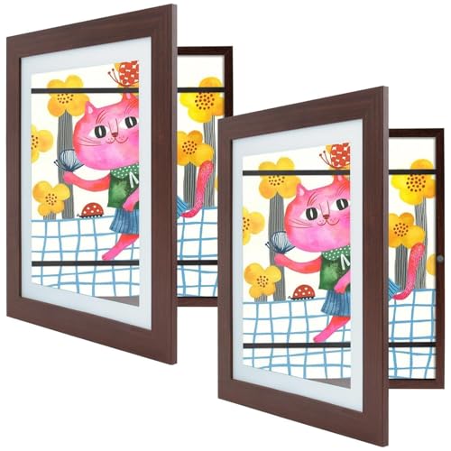 Golden State Art, 10x12.5 Kids Art Frames, Front-Opening, Great for Kids Drawings, Artworks, Children Art Projects, Schoolwork, Home or Office (Walnut, Set of 2)