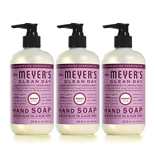 MRS. MEYER'S CLEAN DAY Hand Soap, Made with Essential Oils, Biodegradable Formula, Peony, 12.5 fl. oz - Pack of 3