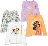 Amazon Essentials Disney | Marvel | Star Wars Toddler Girls' Long-Sleeve T-Shirts (Previously Spotted Zebra), Pack of 4, Princess Life, 3T