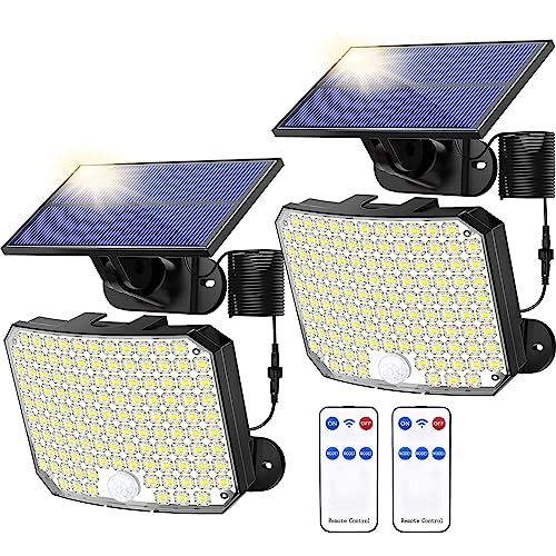 KERNOWO Solar Lights Outdoor, 118 LED Solar Motion Sensor Flood Lights with Remote, IP65 Waterproof Solar Powered Security Spot Lights with 16.5Ft Cable for Patio, Garage, Porch, Yard, 2 Pack