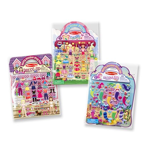 Melissa & Doug Puffy Sticker Pads Set: Fairy, Dress-Up, and Mermaid - 216 Reusable Stickers