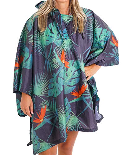 Vibe Reusable Rain Poncho Adult Men Women Many Prints, Hooded Unisex Raincoat