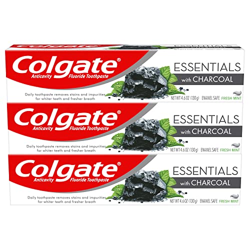 Colgate Charcoal Teeth Whitening Toothpaste, Natural Mint Flavor, Vegan, 4.6 Ounce, 3 Pack