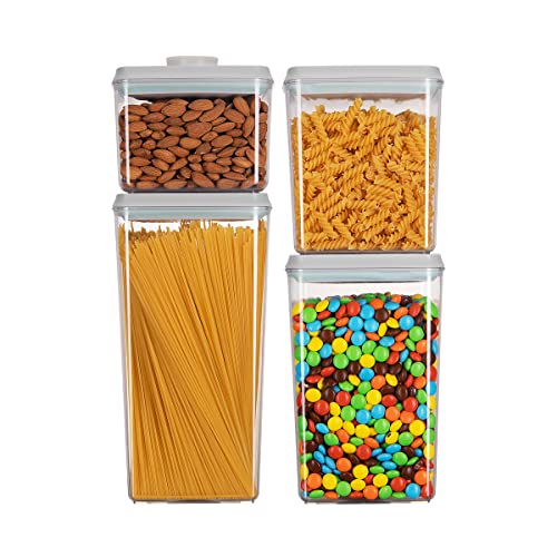 Food Storage Containers, Pop Airtight Food Storage Containers with Lids for Kitchen Pantry Organizing Stackable Container For Cereal Snack Flour Sugar Coffee Spaghetti - 4 Pcs(1.2, 2.0, 2.7, 3.3qt)