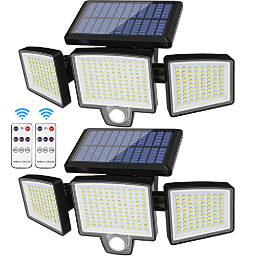 Becament Solar Outdoor Lights, 265 LED 1500LM Solar Motion Security Lights Outdoor, Remote Control, IP65 Waterproof, Flood Lights Solar Powered, 3 Adjustment Heads Wall Lights with 3 Modes, 2 Pack