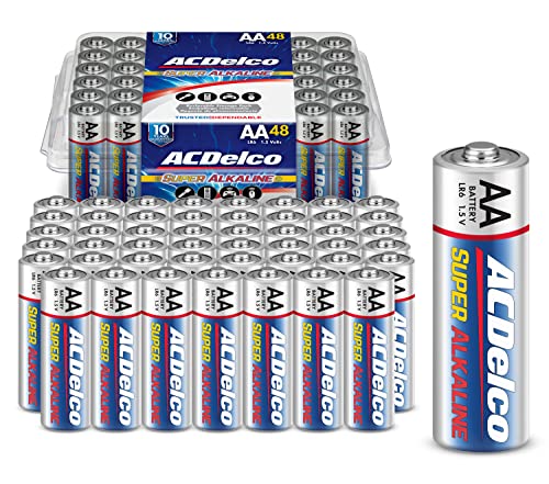 ACDelco 48-Count AA Batteries, Maximum Power Super Alkaline Battery, 10-Year Shelf Life, Reclosable Packaging