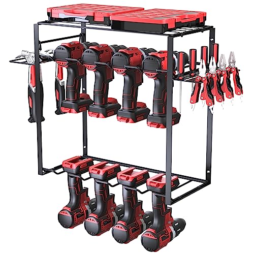 PINPON Power Tool Organizer 8 Drill Holder Wall Mounted Heavy Duty Garage Tool Organizers and Storage Organization for Tool Room, Workshop, Garage Best Gift for Him Husband