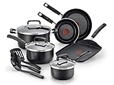 T-fal Signature Nonstick Cookware Set 12 Piece, Oven Broiler Safe 350F, Pots and Pans, Kitchen Cooking Set w/ Fry Pans, Saucepans, Saute Pan, Dutch Oven, Griddle, Kitchen, Home, Dishwasher Safe, Black