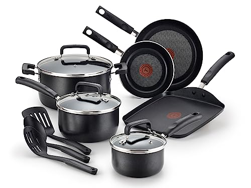 T-fal Signature Nonstick Cookware Set 12 Piece, Oven Broiler Safe 350F, Pots and Pans, Kitchen Cooking Set w/ Fry Pans, Saucepans, Saute Pan, Dutch Oven, Griddle, Kitchen, Home, Dishwasher Safe, Black