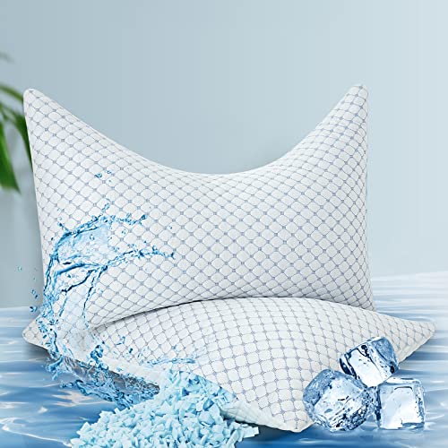KHHMNB (2023 Upgrade) Side Sleeper Pillow for Neck and Shoulder Pain, Cooling Pillow with Two Sides of Specially Designed-One Side Ice Silk, One Side Rayon, King Size Set of 2