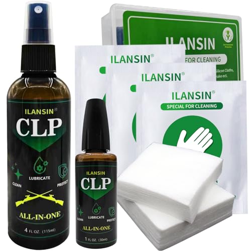 ILANSIN Universal CLP Gun Lubrication (4 oz Spray & 1 oz Needle),Multi-Purpose Gun Cleaner, Oil Cleaning Kit,All in One Cleaner, Cleaning-Lubricant-Protector+lint Free Patches+Oil Resistant Gloves