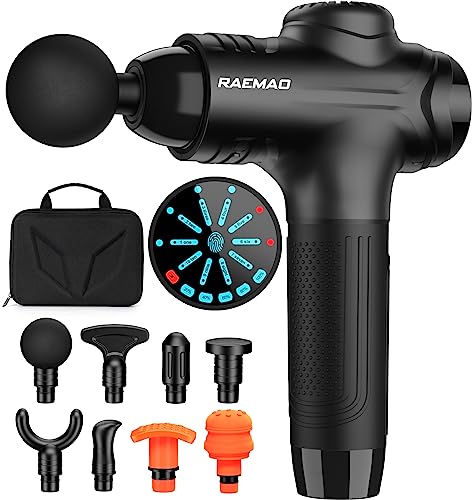 RAEMAO Massage Gun, Massage Gun Deep Tissue, Back Massage Gun for Athletes for Pain Relief Attaching 8 PCS Replacement Heads, Percussion Massager with 10 Speeds & LED Screen, Black