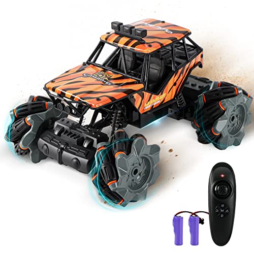 GILI RC Monster Truck, 1:18 Rc Crawler, Metal Shell LED Light Remote Control Car, 2.4Ghz All Terrain Hobby Vehicle with 2 Rechargeable Pack for 6, 7, 8, 9, 10 Year Old Boys & Girls