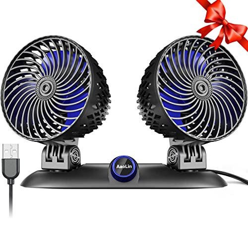 AaoLin Car Fan - 2024 Upgraded Dual Head USB Fan for Car with Powerful Cooling - 360° Rotation, Stepless Speed Desk Fan for Sedan SUV RV Truck Cruise, Home Office Desktop—【USB Powered】