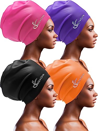 4 Pack Silicone Extra Large Swim Caps for Braids and Dreadlocks Black Women Men Long Hair Swimming Waterproof Pool