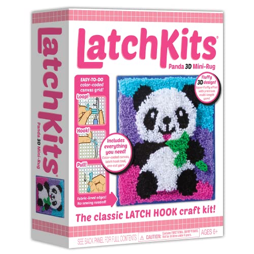 LatchKits — 3D Panda — Classic Latch Hook Craft Activity Kit — Make a Colorful Mini Rug — for Ages 6+