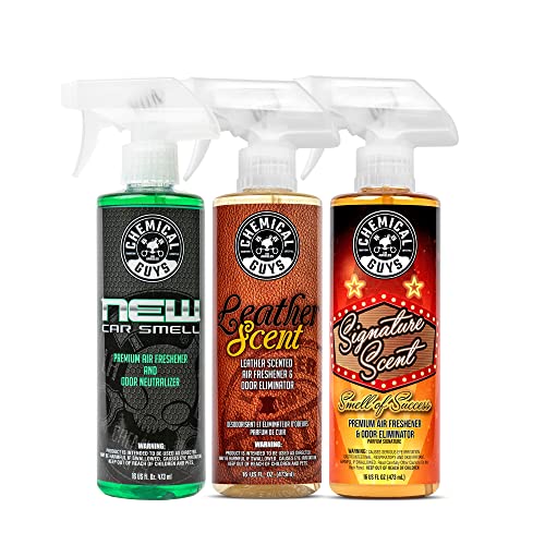 Chemical Guys AIR_301 Best Air Freshener Kit - New Car Scent, Leather Scent & Signature Stripper Scent, (Great for Cars, Trucks, SUVs, RVs & More) (3) 16 fl oz Bottles