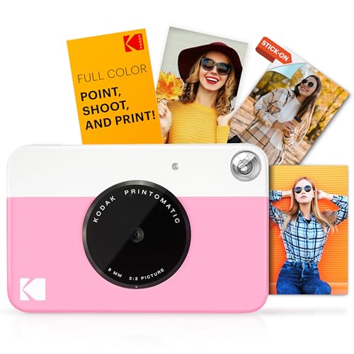 KODAK Printomatic Full-Color Instant Print Digital Camera - Colorful Photos On Zink 2x3' Sticky-Back Photo Paper - 5MP, Portable, Creative Fun Gift for Birthday, Christmas, Holiday - Pink