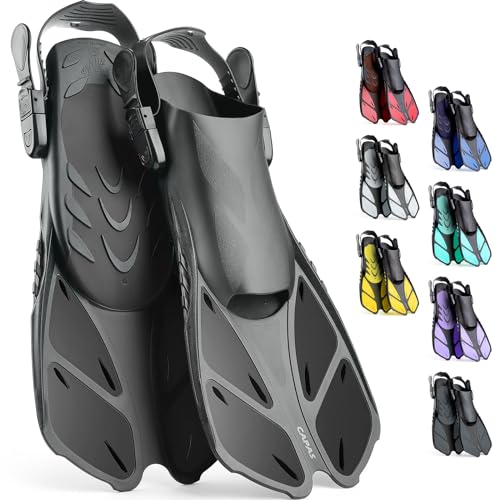 CAPAS Snorkel Fins, Swim Fins Travel Size Short Adjustable for Snorkeling Diving Adult Men Women Kids Open Heel Swimming Flippers