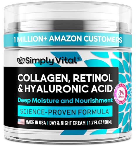 SimplyVital Face Moisturizer Collagen Cream - Anti Aging Neck and Décolleté - Made in USA Day & Night Face Cream - Moisturizing, Lifting & Recovery – 1.7oz