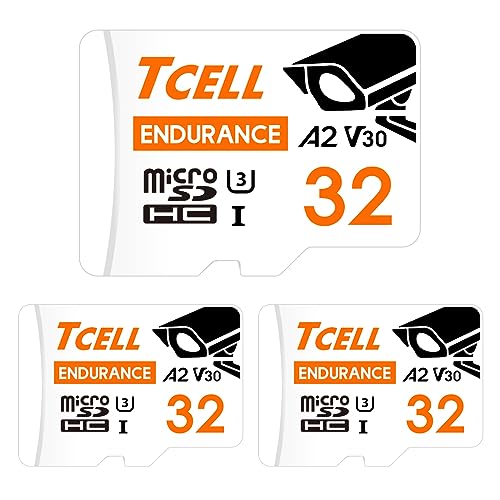 TCELL High Endurance 32GB 3 Pack microSDXC Memory Card with Adapter for Dashcams,Home Monitoring, CCTV - A2, UHS-I U3, V30, 4K, Micro SD Card, Read/Write up to 100/45 MB/s, Full HD & 4K UHD Microsd