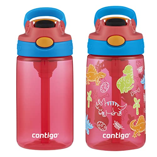 Contigo 14oz Kids Cleanable Water Bottle with Silicone Straw and Spill-Proof Lid, 2-Pack in Watermelon & Dinos, Dishwasher-Safe