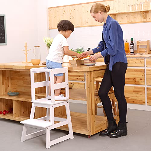 Kitchen Step Stool with Safety Rail and Anti-Slip Mats, Kids Step Stool Toddler Kitchen Stool for Children 18 Months and up