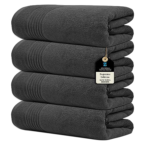 ZUPERIA Supreme Edition Bath Towels 700 GSM - Pack of 4 (30 x 60 Inches, Grey) - 100% Cotton Large Towels for Bathroom - Highly Absorbent Bath Towel & Bathroom Towel - Perfect for Daily Use