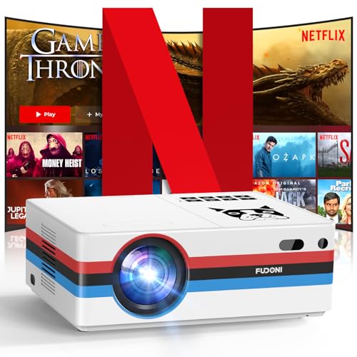 [Netflix Licensed & Dolby Audio] Projector with WiFi 6 and Bluetooth 4K Support, FUDONI 800ANSI Native 1080P Outdoor Projector, Auto Keystone/Electric Focus, with Built-in Netflix/YouTube/PrimeVideo