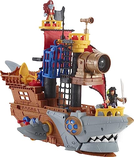 Fisher-Price Imaginext Preschool Toy Shark Bite Pirate Ship Playset with Figure & Accessories for Pretend Play Ages 3+ Years