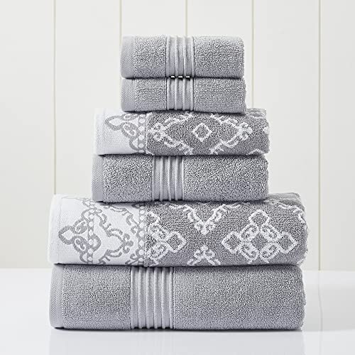 Modern Threads 6 Piece Set, 2 Bath Towels, 2 Hand Towels, 2 Washcloths Yarn Dyed Jacquard/Solid Towel Set Charlize Stone