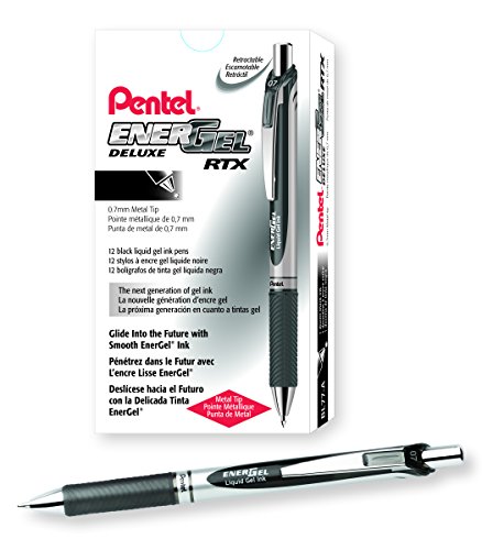 Pentel® EnerGel™ Retractable Liquid Gel Pens, Medium Point, 0.7 mm, Silver Barrel, Black Ink, Pack Of 12