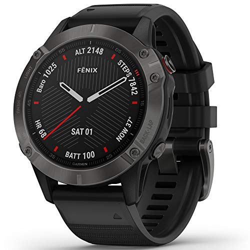 Garmin fenix 6 Sapphire, Premium Multisport GPS Watch, Features Mapping, Music, Grade-Adjusted Pace Guidance and Pulse Ox Sensors, Carbon Gray DLC with Black Band