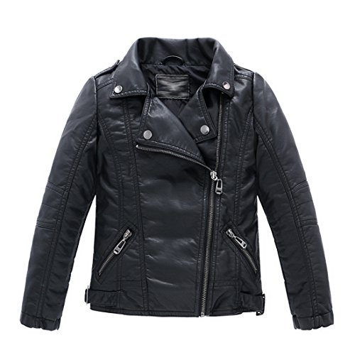 LJYH Children Collar Motorcycle Faux Leather Coats Kids Bomber PU Soft Leather Jackets 13/14yrs