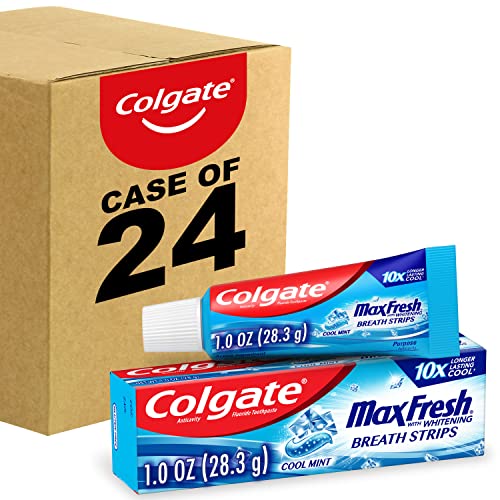 Colgate Max Fresh Travel Size Toothpaste with Mini Breath Strips, Cool Mint - 24 Pack