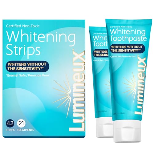 Lumineux Whitening Duo Set – Peroxide Free - Enamel Safe for Whiter Teeth – Includes 21 Whitening Treatments & 2 Pack Whitening Toothpaste Certified Non-Toxic, Fluoride Free & Dentist Formulated