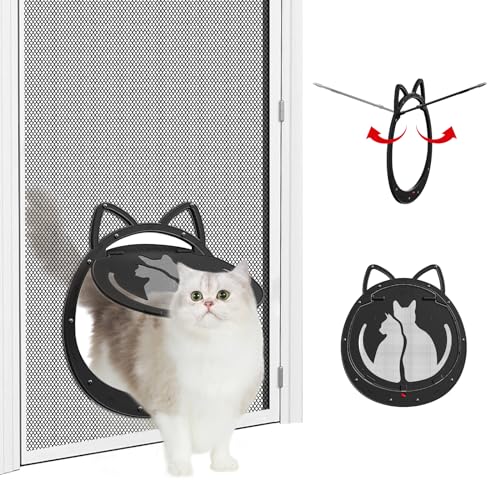 HIDROSIL Cat Door for Screen Door, Inside Openning 10x10x0.5 inch, Patent Desigh Pet Screen Door with Lockable Magnetic Flap for Doggy and Cat Door, Suitable 0-32lb Cats and Small Dogs, Black