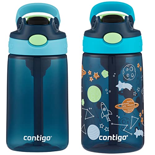 Contigo Kids Water Bottle with Redesigned AUTOSPOUT Straw, 14oz., 2 Pack, Blueberry and Blue Raspberry & Blueberry and Blue Raspberry with Cosmos