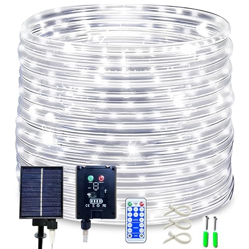 KUshopfast Solar Rope Lights, 50 Feet 500 LED 8 Modes Solar Rope String Lights Outdoor Fairy Lights Waterproof Tube Lights with Solar Panel for Outdoor Indoor Home (500LED, Cool White)