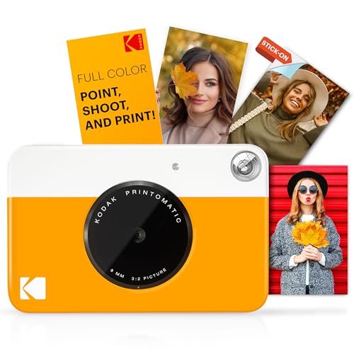 KODAK Printomatic Full-Color Instant Print Digital Camera - Colorful Photos On Zink 2x3' Sticky-Back Photo Paper - 5MP, Portable, Creative Fun Gift for Birthday, Christmas, Holiday - Yellow