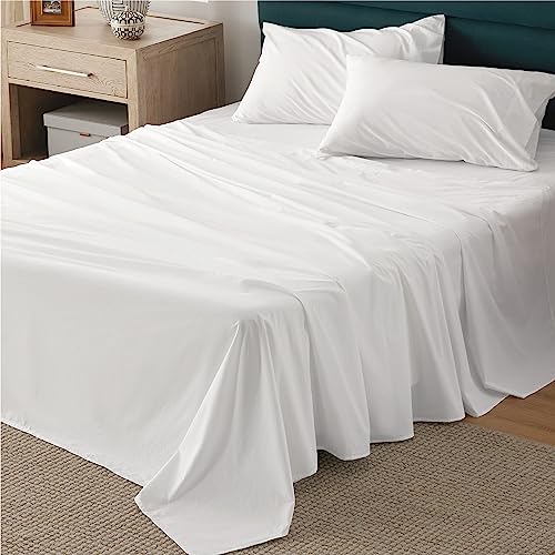 Bedsure 100% Cotton Percale Sheets King Size - Soft Percale Sheets, 4 Pieces White Sheet Set, Breathable Cooling King Sheets, Cotton Bed Sheets with Deep Pocket Up to 16', Bedding Sheets & Pillowcases