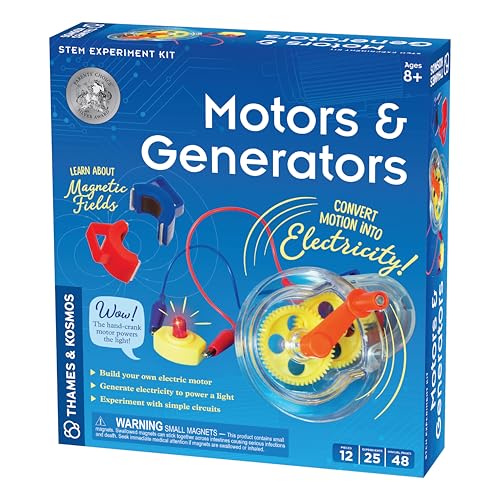 Thames & Kosmos Motors & Generators Science Kit | 25 Guided STEM Experiment Lessons | 48 Page Color Student Guide | Grades 3-6 | Ages 8+ | Play & Learn | Parents' Choice Silver Award Winner