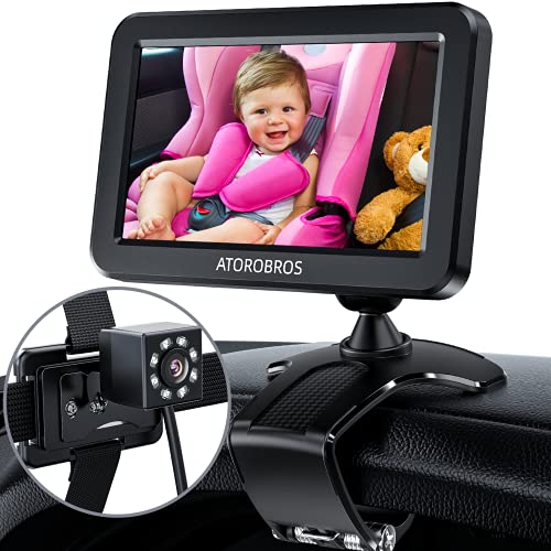 Baby Car Mirror,ATOROBROS Baby Car Camera for Backseat with Night Vision,4.3'',360° Rotation Dashboard Clip Mount Display Stand,Wide Crystal Clear View