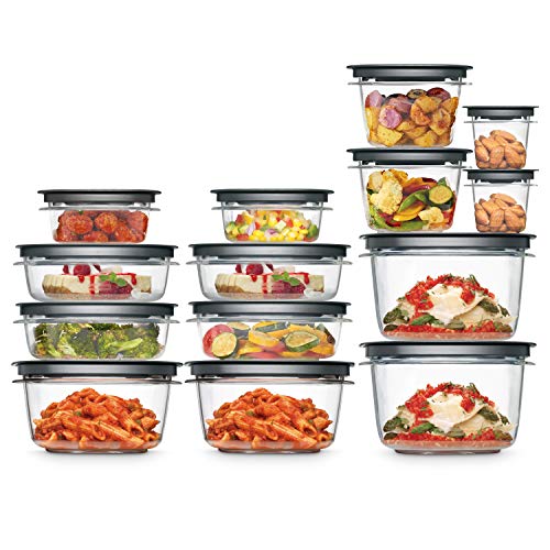 Rubbermaid 28-Piece Clear/Grey Food Storage Containers, Premium Snap Bases, and Various Size Lids, Perfect for Meal Prep, Leftovers, and Dishwasher Safe