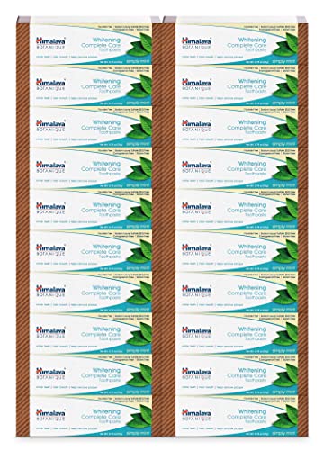 Himalaya Botanique Whitening Complete Care Toothpaste, 20 Pack Travel Size, Teeth Whitening, Fights Plaque, Fluoride Free, No Artificial Flavors, SLS Free, Simply Mint Flavor, TSA Approved, 0.74 Oz