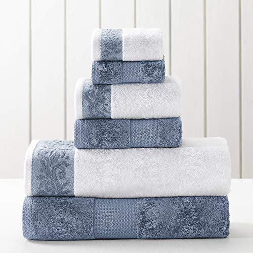 Modern Threads 600 GSM 6-Piece Towel Set with Filgree Jacquard Border Blue