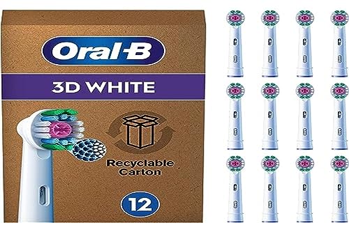 Oral-B Pro 3D White Electric Toothbrush Head, X-Shaped Bristles and Unique Polishing Cup for Teeth Whitening and to Remove Surface Stains, Pack of 12 Toothbrush Heads, Suitable for Mailbox, White