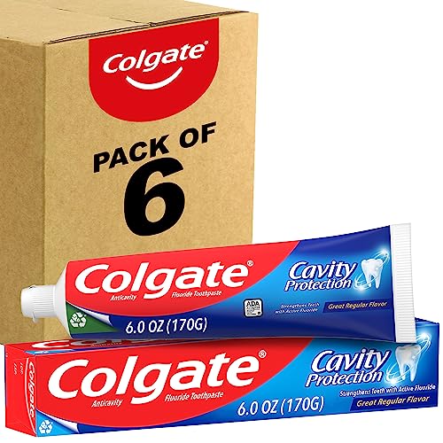 Colgate Cavity Protection Toothpaste with Fluoride, Great Regular Flavor, 6 Ounce (Pack of 6)